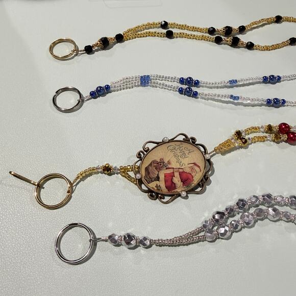 Mixed Lot of 4 Handmade Beaded Lanyard Badge Holders, Glass, Pearls - Picture 6 of 6